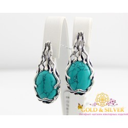 Серебряные серьги бирюза(рек) 2416бир